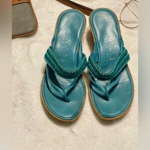 Italian  casual Shoemakers Teal Beaded Sandals turquoise color size8
